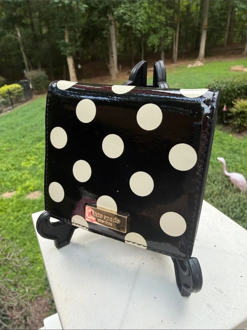 kate spade Black Patent Polka Dot Wallet with Cream Dots - Picture 6 of 16